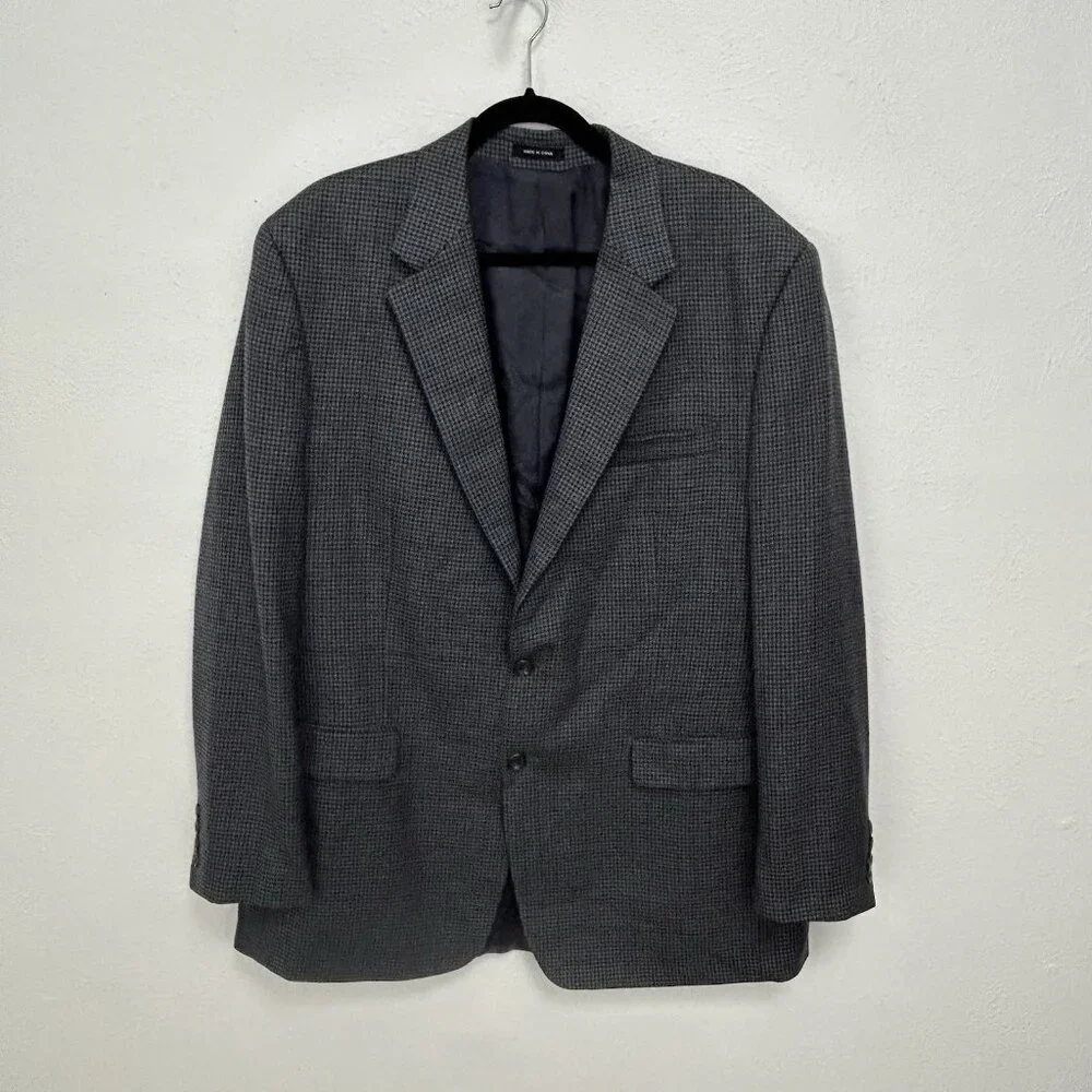 LRL Lauren Ralph Lauren Wool‎ Blazer Mens 44L Gray Navy Houndstooth 2 Buttons